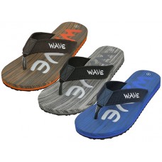 M7714 - Wholesale Men's " Wave " Super Soft Thong Sandals (Asst. Black/Gray, Blue/Black & Brown/Orange) 